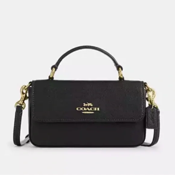 🖤💛Coach NWT Black Mini Josie Top Handle Bag with Crossbody Strap &Gold Hardware - Picture 1 of 8